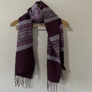 Lands End Fair Isle Fringe Oblong Scarf Eggplant Purple Lavender NWT-15x66”